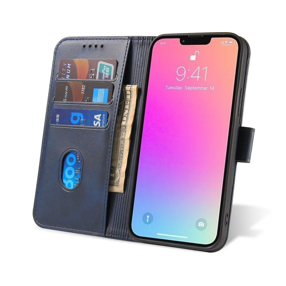 Forcell Kožené flipové pouzdro Magnet Case pro  iPhone 14 Pro, modrá, 9145576261477
