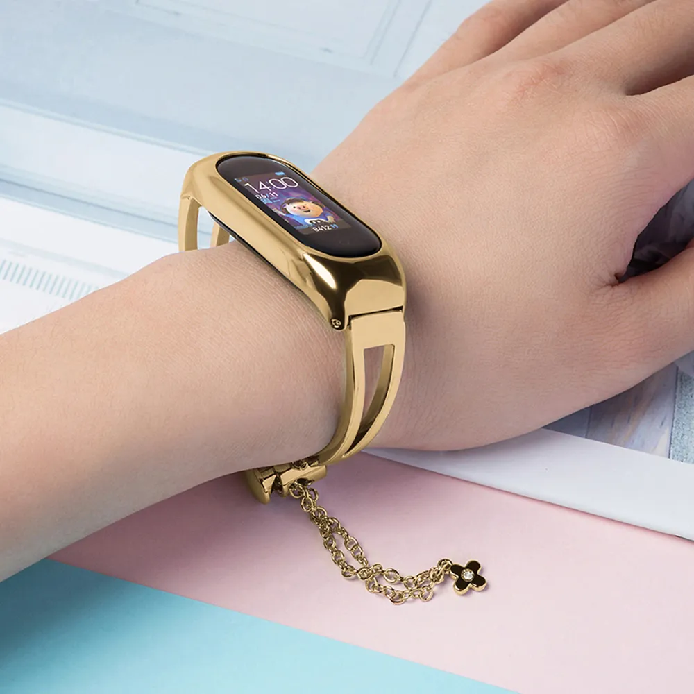 Forcell Kovový náramek s řetízkem pro Xiaomi Mi Band 6 / 5 / 4 / 3 , zlatá,  9145576225554