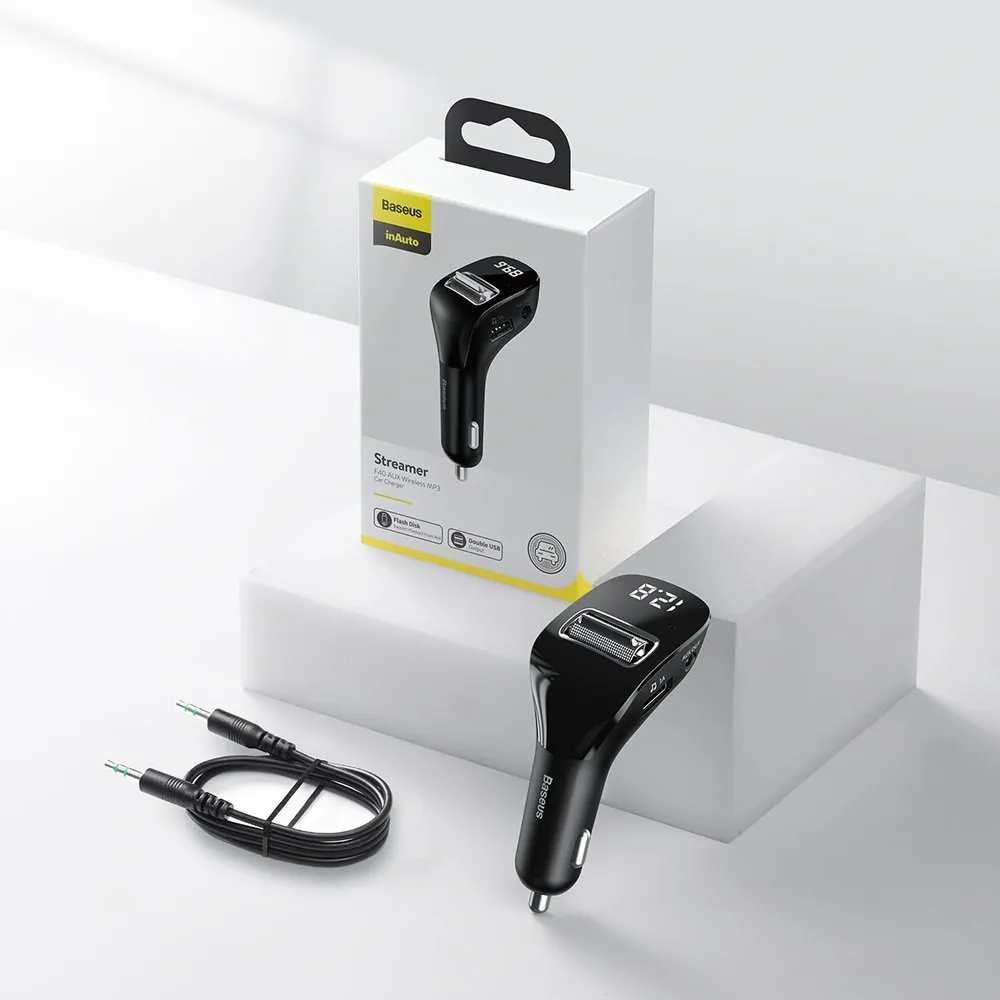 Baseus F40 FM transmitter s USB nabíječkou + AUX CCF40-01