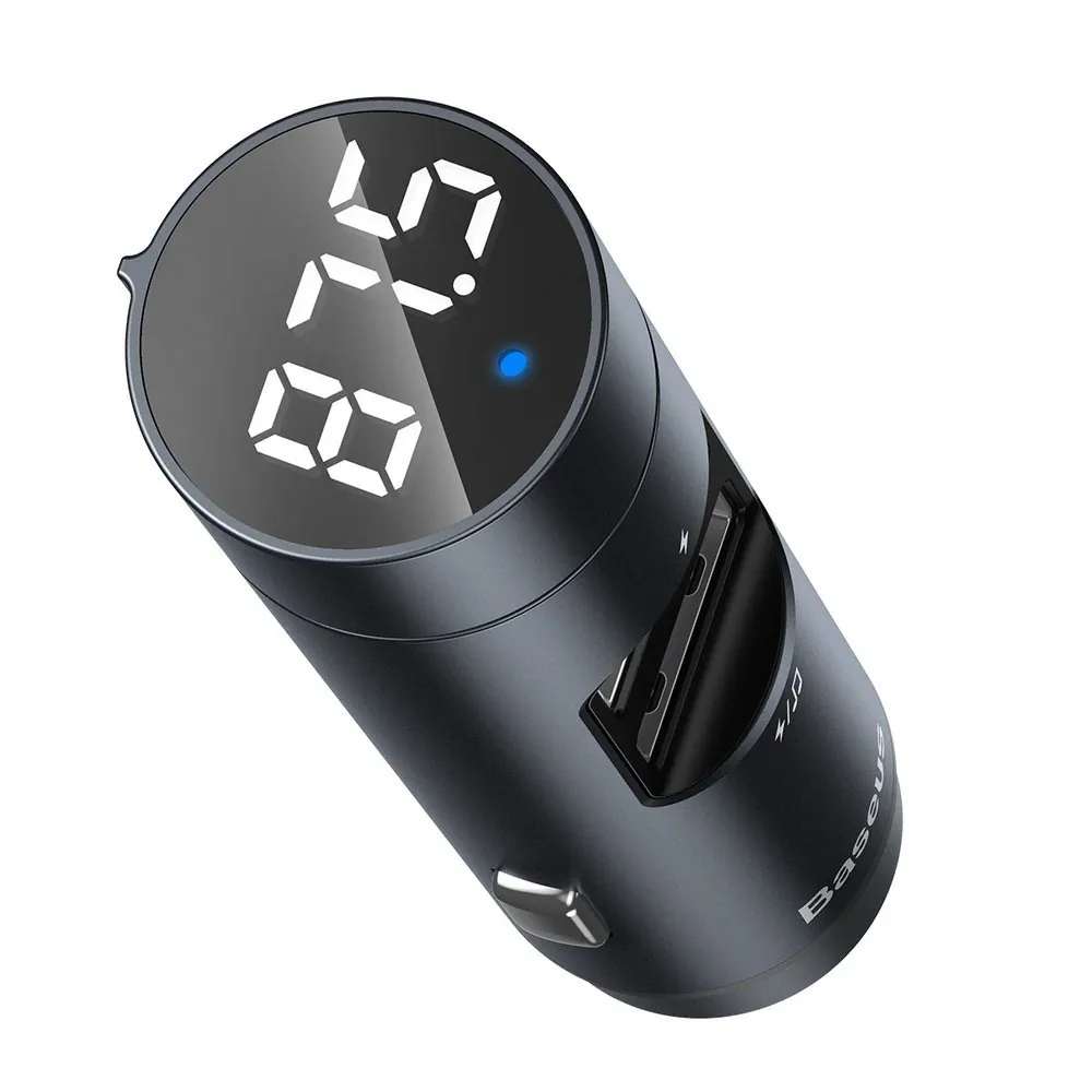 Baseus Energy Column Transmiter FM Bluetooth 5.0, 2x USB 3,1A QC3.0 , šedá (CCNLZ-0G) 6953156215740
