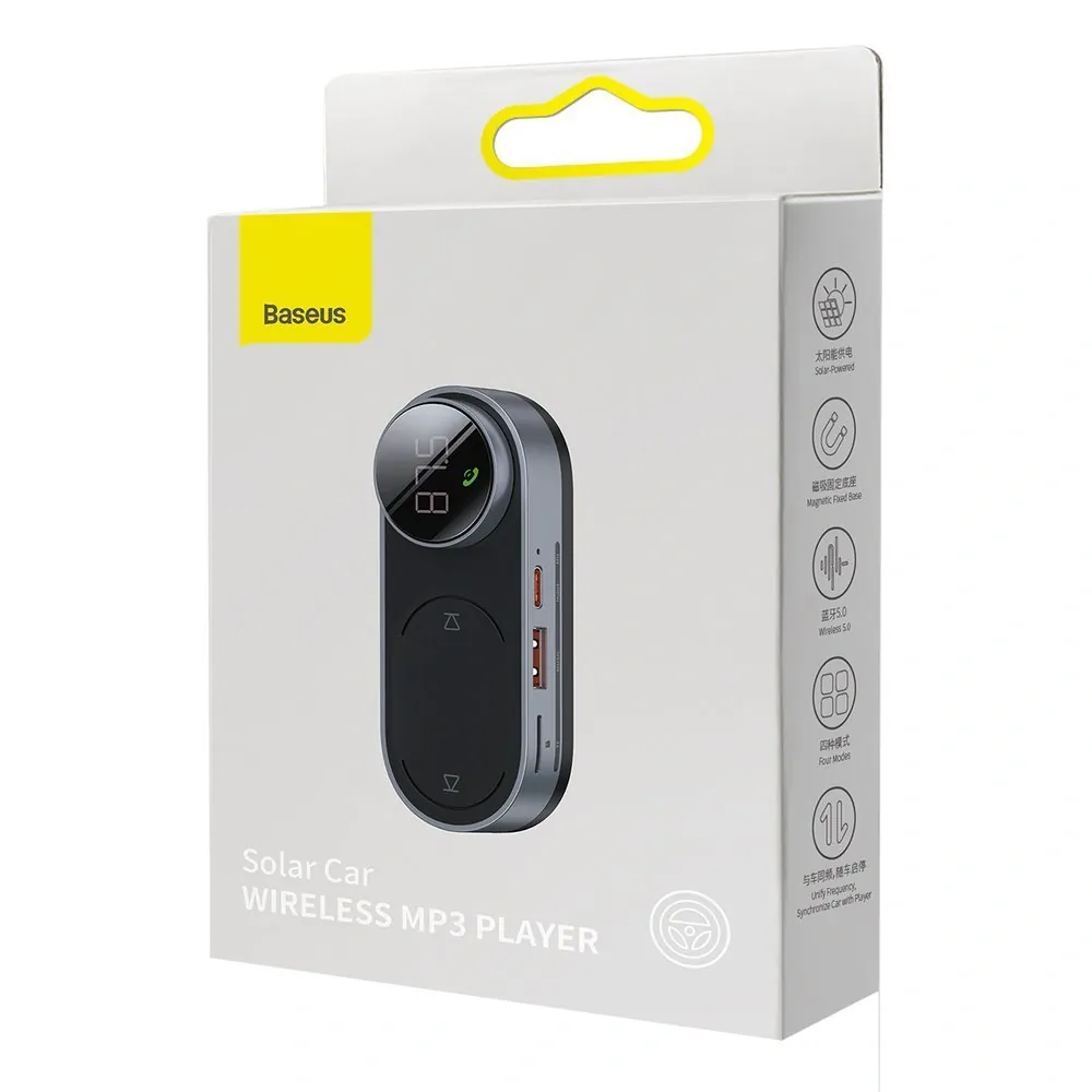 Baseus solar car wireless MP3 music player FM transmitter Bluetooth 5.0 750mAh (TF card / USB / AUX) černá (CDMP000001)