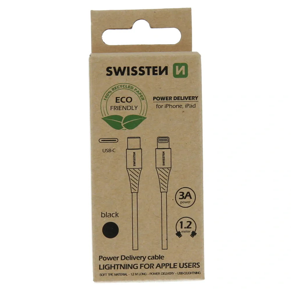 Datový Kabel Swissten Usb-C/Lightning Černý 1,2M (Eco Balení) 8595217475656