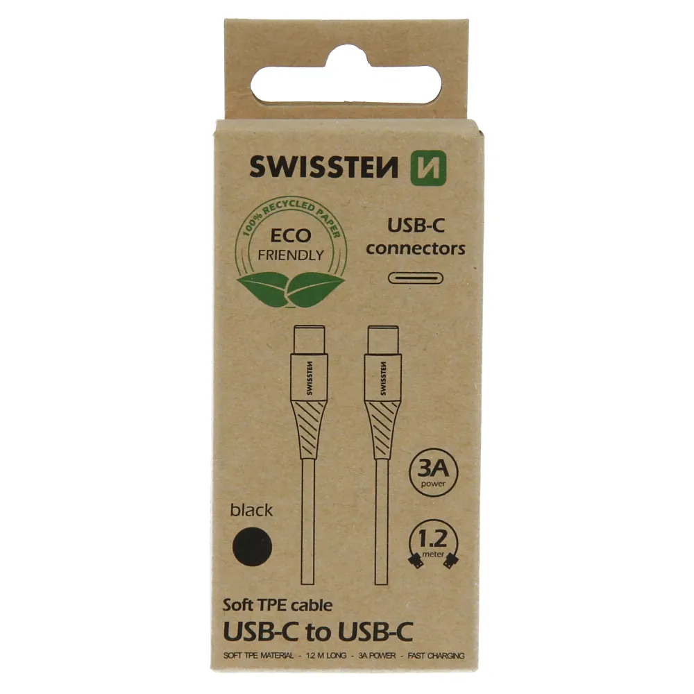 Datový Kabel Swissten Usb-C/Usb-C Černý 1,2M (Eco Balení) 8595217475670