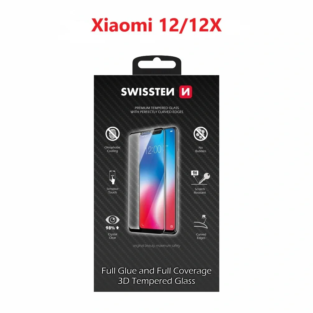 sklo swissten ultra durable 3d full glue glass xiaomi 12/12x černé