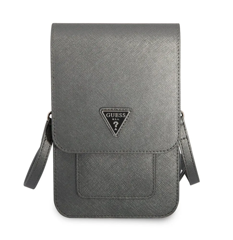 Guess PU Saffiano Triangle Logo Phone Bag Grey 3666339050504