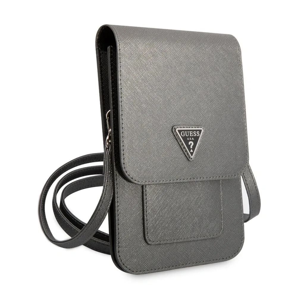 Guess PU Saffiano Triangle Logo Phone Bag Grey 3666339050504