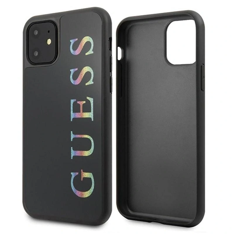 GUESS barevné třpytivé logo zadní kryt pro iPhone 11, černý, 3700740463505