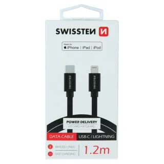 Swissten textilní datový kabel Usb-C / Lightning Mfi 1,2 M Černý 8595217455207