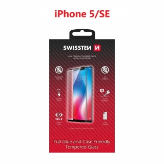 Sklo Swissten Full Glue, Color Frame, Case Friendly Pro Apple Iphone 5/Se Černé