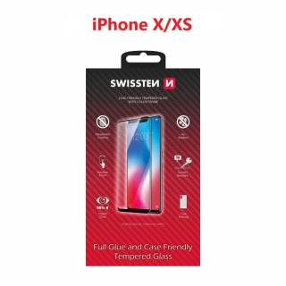 Sklo Swissten Full Glue, Color Frame, Case Friendly Pro Apple Iphone X/Xs Černé