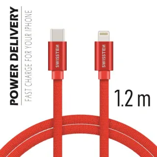 Swissten textilní datový kabel Usb-C / Lightning 1,2 M Červený 8595217455900