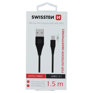 Datový Kabel Swissten Usb / Usb-C Černý 1,5M (9Mm) 8595217460201