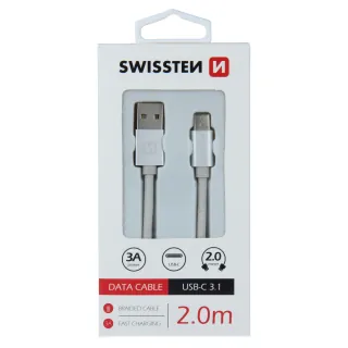 Swissten textilní datový kabel Usb / Usb-C 2,0 M Stříbrný 8595217455351