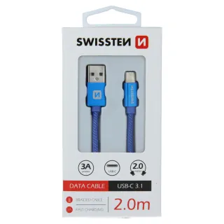 Swissten textilní datový kabel Usb / Usb-C 2,0 M Modrý 8595217458031
