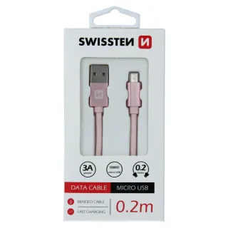 Swissten textilní datový kabel Usb / Micro Usb 0,2 M Růžovo/Zlatý 8595217455436