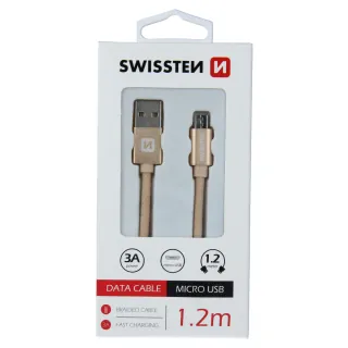 Swissten textilní datový kabel Usb / Micro Usb 1,2 M Zlatý 8595217455481