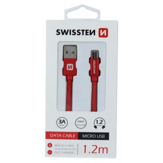 Swissten textilní datový kabel Usb / Micro Usb 1,2 M Červený 8595217455504