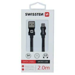 Swissten textilní datový kabel Usb / Micro Usb 2,0 M Černý 8595217455511