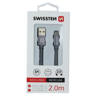 Swissten textilní datový kabel Usb / Micro Usb 2,0 M Šedý 8595217455528