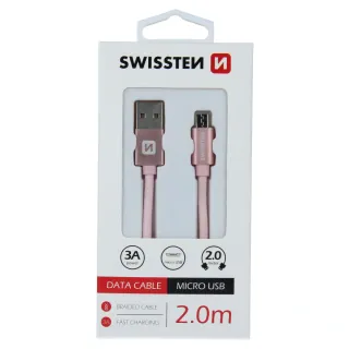 Swissten textilní datový kabel Usb / Micro Usb 2,0 M Růžovo/Zlatý 8595217455559