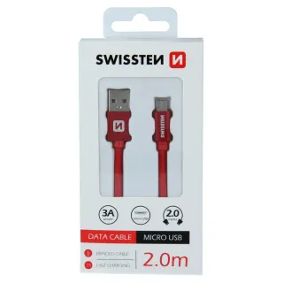 Swissten textilní datový kabel Usb / Micro Usb 2,0 M Červený 8595217455566