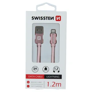 Swissten textilní datový kabel Usb / Lightning 1,2 M Růžovo/Zlatý 8595217455672