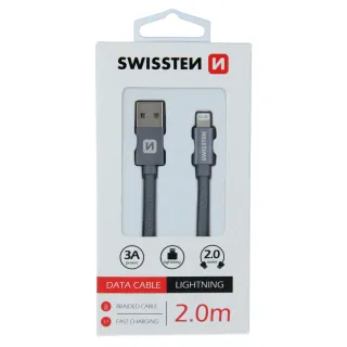 Swissten textilní datový kabel Usb / Lightning 2,0 M Šedý 8595217455702