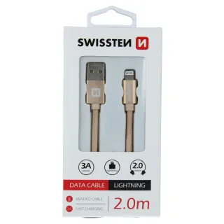 Swissten textilní datový kabel Usb / Lightning 2,0 M Zlatý 8595217455726