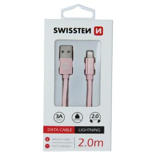 Swissten textilní datový kabel Usb / Lightning 2,0 M Růžovo/Zlatý 8595217455733