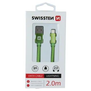 Swissten textilní datový kabel Usb / Lightning 2,0 M Zelený 8595217458147