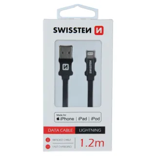 Swissten textilní datový kabel Usb / Lightning Mfi 1,2 M Černý 8595217455184