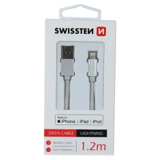 Swissten textilní datový kabel Usb / Lightning Mfi 1,2 M Stříbrný 8595217455764