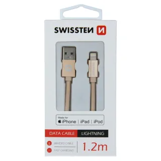 Swissten textilní datový kabel Usb / Lightning Mfi 1,2 M Zlatý 8595217455771