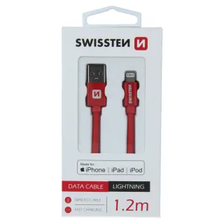 Swissten textilní datový kabel Usb / Lightning Mfi 1,2 M Červený 8595217455795