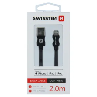 Swissten textilní datový kabel Usb / Lightning Mfi 2,0 M Černý 8595217455191