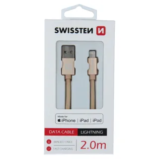 Swissten textilní datový kabel Usb / Lightning Mfi 2,0 M Zlatý 8595217455825