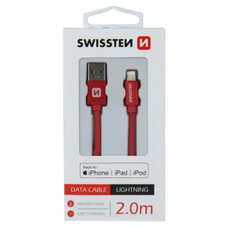 Swissten textilní datový kabel Usb / Lightning Mfi 2,0 M Červený 8595217455849