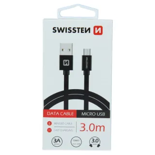 Swissten textilní datový kabel Usb / Micro Usb 3,0 M Černý 8595217456914