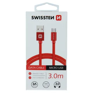 Swissten textilní datový kabel Usb / Micro Usb 3,0 M Červený 8595217456945
