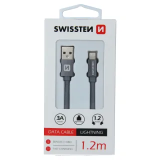 Swissten textilní datový kabel Usb / Lightning 1,2 M Šedý 8595217455641