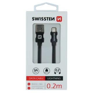Swissten textilní datový kabel Usb / Lightning 0,2 M Černý 8595217455573