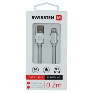 Swissten textilní datový kabel Usb / Lightning 0,2 M Stříbrný 8595217455597