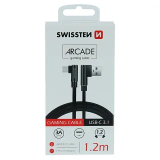 Textilní Datový Kabel Swissten Arcade Usb / Usb-C 1,2 M Černý 8595217457010