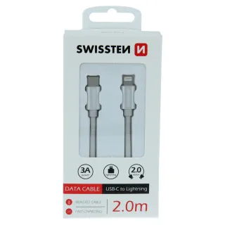 Swissten textilní datový kabel Usb-C / Lightning 2,0 M Stříbrný 8595217476394