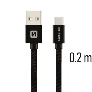 Swissten textilní datový kabel Usb / Usb-C 0,2 M Černý 8595217455214