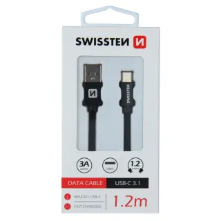 Swissten textilní datový kabel Usb / Usb-C 1,2 M Černý 8595217455276