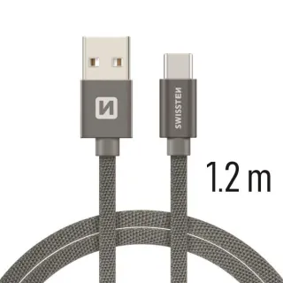 Swissten textilní datový kabel Usb / Usb-C 1,2 M Šedý 8595217455283