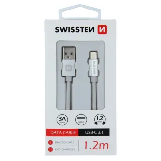 Swissten textilní datový kabel Usb / Usb-C 1,2 M Stříbrný 8595217455290