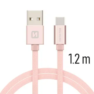 Swissten textilní datový kabel Usb / Usb-C 1,2 M Růžovo/Zlatý 8595217455313