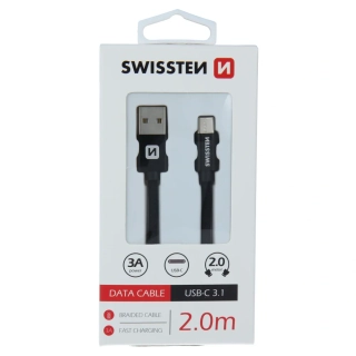 Swissten textilní datový kabel Usb / Usb-C 2,0 M Černý 8595217455337